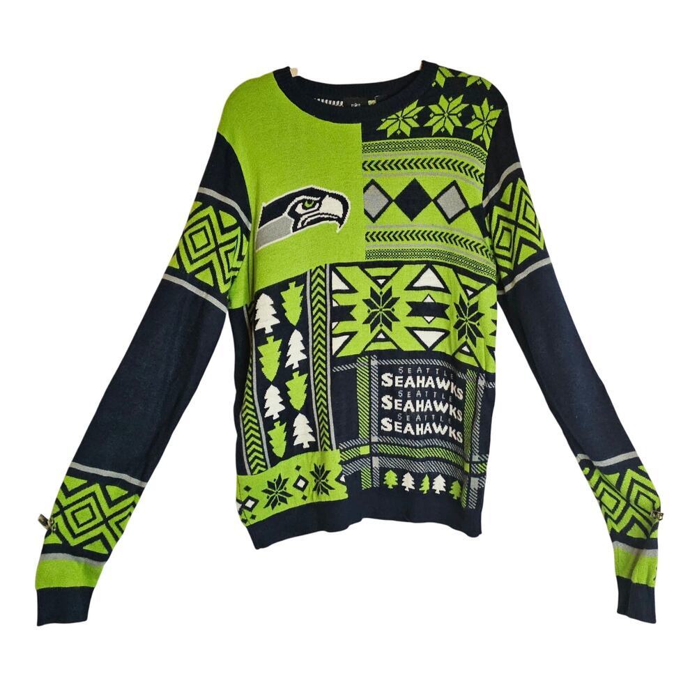 Seahawks SzL Ugly Football sweater. Football Game day. Super‎ Fan. Seattle team